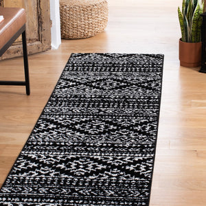 Long Runner Rug Black Geometric Bohemian Bedroom Living Room Carpet Area Floor Mat 2x7