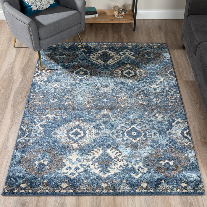 Modern Rug Contemporary Accent Area Carpet Blue Beige 3x5 5x7 8x10 - Forever Collection