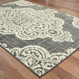 Indoor Outdoor Rug Gray Grey Contemporary Medallion Area Carpet Naples Collection