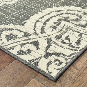 Indoor Outdoor Rug Gray Grey Contemporary Medallion Area Carpet Naples Collection