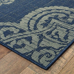 Navy Rug Indoor Outdoor Contemporary Medallion Blue Gray Area Carpet Naples Collection