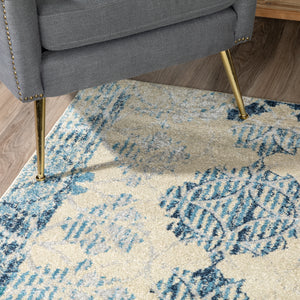 Contemporary Rug Distressed Geometric Accent Area Carpet Blue Silver 3x5 5x7 8x10 - Forever