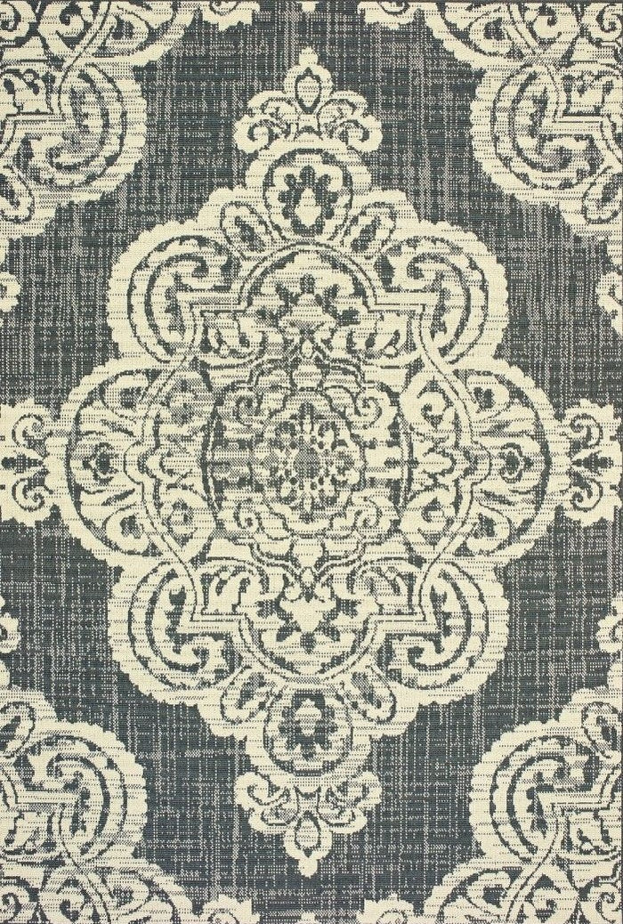 Indoor Outdoor Rug Gray Grey Contemporary Medallion Area Carpet Naples Collection