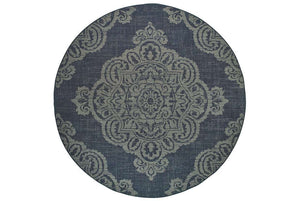 Navy Rug Indoor Outdoor Contemporary Medallion Blue Gray Area Carpet Naples Collection