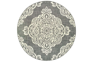 Indoor Outdoor Rug Gray Grey Contemporary Medallion Area Carpet Naples Collection