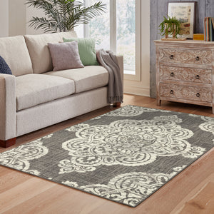 Indoor Outdoor Rug Gray Grey Contemporary Medallion Area Carpet Naples Collection